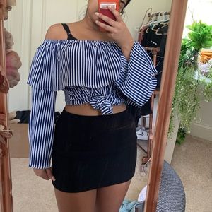 Boohoo Navy Striped Off-shoulder Top